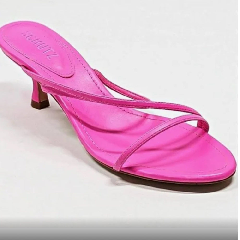 Schutz Strappy Kitten Heel Neon Pink Size 10